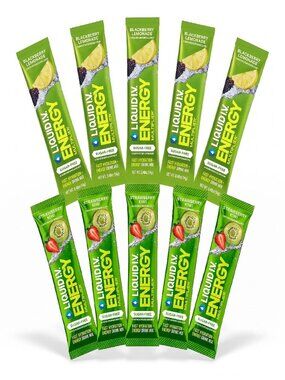 Energy Drink Mix Variety Pack 10 Sticks Blackberry Strawberry Kiwi 5 of each